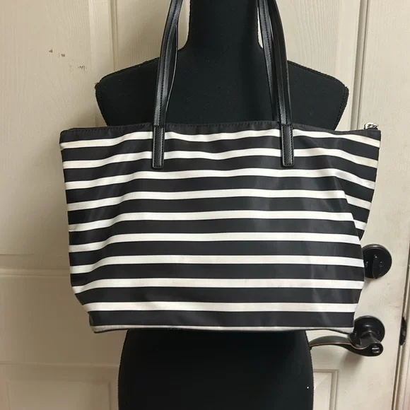 Kate Spade Hayden Sailing Stripe Top Zip Tote, 9"h x 11.5"w x 5"d, Nylon, EUC - Picture 4 of 10